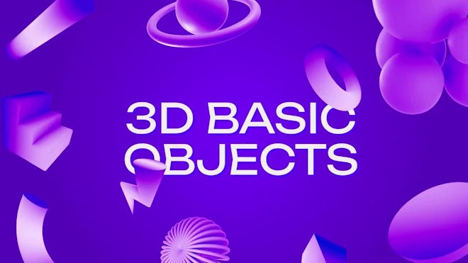 Pack Of 37 3D Basic Neon Gradient Objects On Alpha
