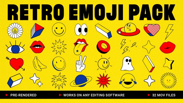 Pack Of 32 Retro Emoji Icons On Alpha