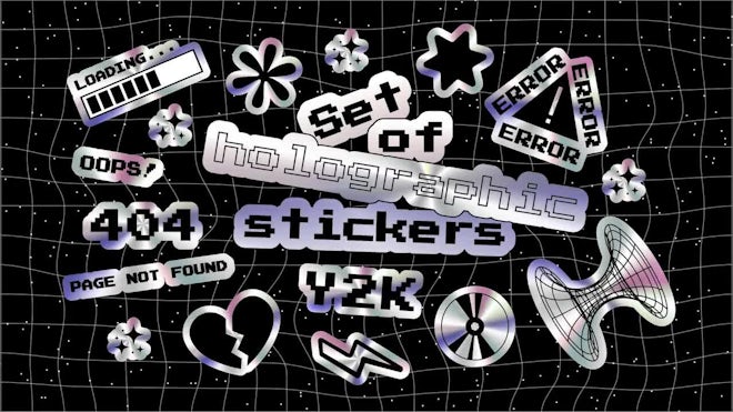 Pack Of 53 Holographic Stickers In Y2K Style On Alpha
