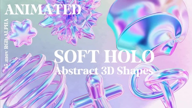 Pack Of 15 Holo Iridescent 3D Shapes On Alpha Loop